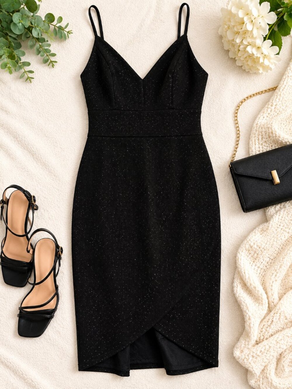 Eliza J Black Sparkle Midi Cocktail Dress Party Size 2